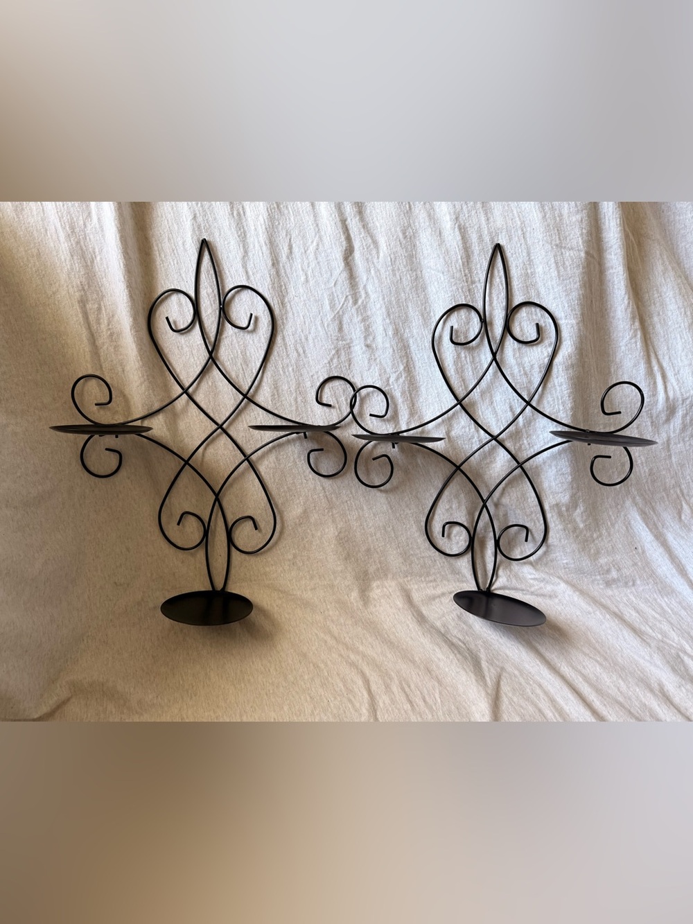 Black Metal Wall Candle Holders - Decorative Scroll Pair